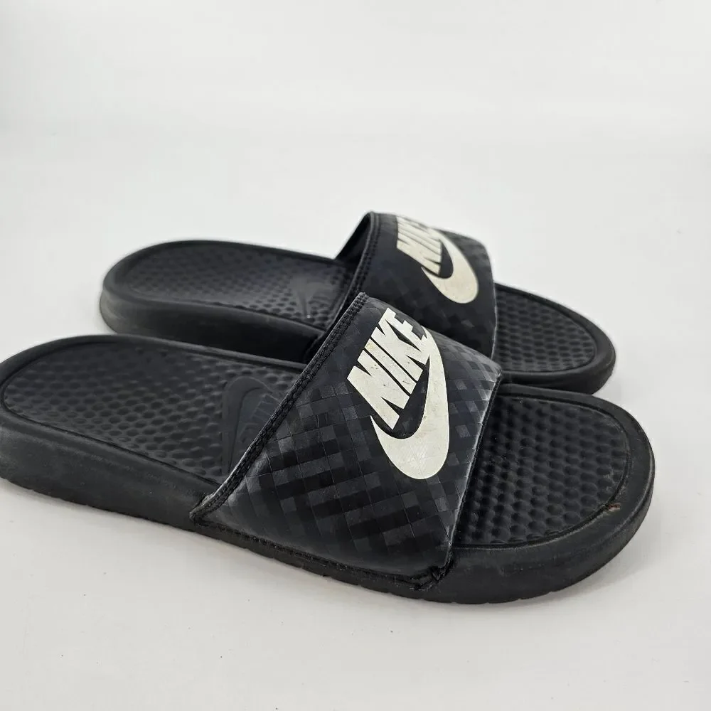 Nike 7 slides sandals slip on womens black gym workout